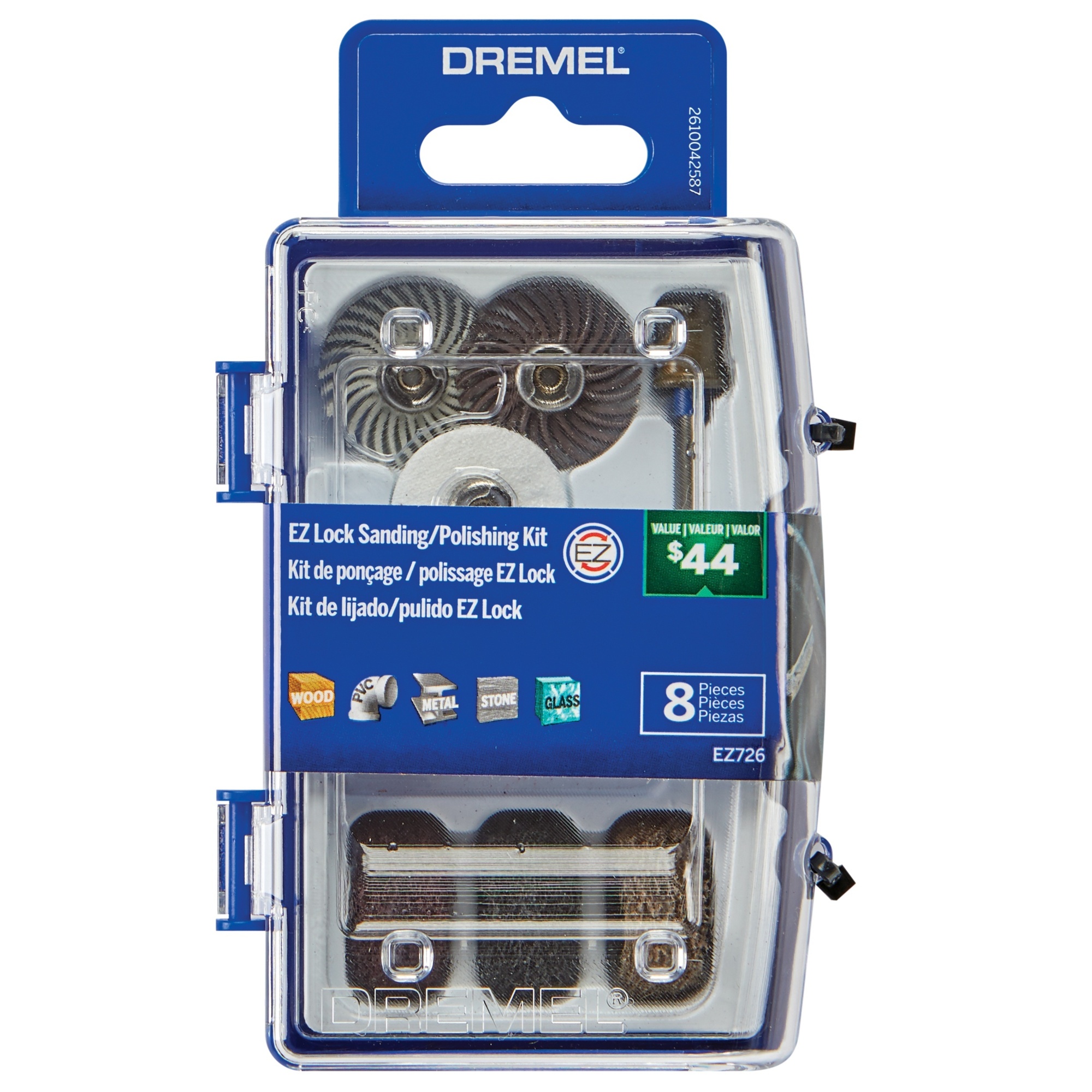 Dremel EZ Lock Sanding & Polishing Rotary Accessory Micro Kit — 8-Piece Set, Model# EZ726-01